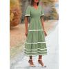 imagePRETTYGARDEN Womens Casual Summer Maxi Dress Short Sleeve Swiss Dot V Neck Smocked Long Flowy Beach DressesLight Green