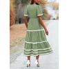 imagePRETTYGARDEN Womens Casual Summer Maxi Dress Short Sleeve Swiss Dot V Neck Smocked Long Flowy Beach DressesLight Green