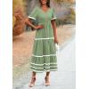 imagePRETTYGARDEN Womens Casual Summer Maxi Dress Short Sleeve Swiss Dot V Neck Smocked Long Flowy Beach DressesLight Green