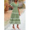 imagePRETTYGARDEN Womens Casual Summer Maxi Dress Short Sleeve Swiss Dot V Neck Smocked Long Flowy Beach DressesLight Green