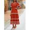 imagePRETTYGARDEN Womens Casual Summer Maxi Dress Short Sleeve Swiss Dot V Neck Smocked Long Flowy Beach DressesOrange Red