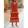 imagePRETTYGARDEN Womens Casual Summer Maxi Dress Short Sleeve Swiss Dot V Neck Smocked Long Flowy Beach DressesOrange Red