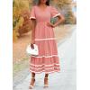 imagePRETTYGARDEN Womens Casual Summer Maxi Dress Short Sleeve Swiss Dot V Neck Smocked Long Flowy Beach DressesPink