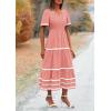 imagePRETTYGARDEN Womens Casual Summer Maxi Dress Short Sleeve Swiss Dot V Neck Smocked Long Flowy Beach DressesPink
