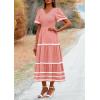 imagePRETTYGARDEN Womens Casual Summer Maxi Dress Short Sleeve Swiss Dot V Neck Smocked Long Flowy Beach DressesPink