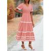 imagePRETTYGARDEN Womens Casual Summer Maxi Dress Short Sleeve Swiss Dot V Neck Smocked Long Flowy Beach DressesPink