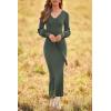 imagePRETTYGARDEN Womens Fall Knit Pullover Sweater Dress Elegant Long Lantern Sleeve V Neck Winter Maxi Bodycon DressesArmy Green