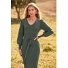 imagePRETTYGARDEN Womens Fall Knit Pullover Sweater Dress Elegant Long Lantern Sleeve V Neck Winter Maxi Bodycon DressesArmy Green