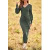 imagePRETTYGARDEN Womens Fall Knit Pullover Sweater Dress Elegant Long Lantern Sleeve V Neck Winter Maxi Bodycon DressesArmy Green