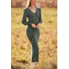 imagePRETTYGARDEN Womens Fall Knit Pullover Sweater Dress Elegant Long Lantern Sleeve V Neck Winter Maxi Bodycon DressesArmy Green