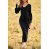 imagePRETTYGARDEN Womens Fall Knit Pullover Sweater Dress Elegant Long Lantern Sleeve V Neck Winter Maxi Bodycon DressesBlack