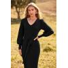 imagePRETTYGARDEN Womens Fall Knit Pullover Sweater Dress Elegant Long Lantern Sleeve V Neck Winter Maxi Bodycon DressesBlack