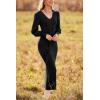 imagePRETTYGARDEN Womens Fall Knit Pullover Sweater Dress Elegant Long Lantern Sleeve V Neck Winter Maxi Bodycon DressesBlack