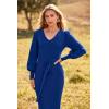 imagePRETTYGARDEN Womens Fall Knit Pullover Sweater Dress Elegant Long Lantern Sleeve V Neck Winter Maxi Bodycon DressesBlue