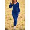 imagePRETTYGARDEN Womens Fall Knit Pullover Sweater Dress Elegant Long Lantern Sleeve V Neck Winter Maxi Bodycon DressesBlue