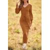 imagePRETTYGARDEN Womens Fall Knit Pullover Sweater Dress Elegant Long Lantern Sleeve V Neck Winter Maxi Bodycon DressesCamel