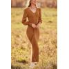 imagePRETTYGARDEN Womens Fall Knit Pullover Sweater Dress Elegant Long Lantern Sleeve V Neck Winter Maxi Bodycon DressesCamel