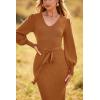 imagePRETTYGARDEN Womens Fall Knit Pullover Sweater Dress Elegant Long Lantern Sleeve V Neck Winter Maxi Bodycon DressesCamel