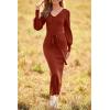 imagePRETTYGARDEN Womens Fall Knit Pullover Sweater Dress Elegant Long Lantern Sleeve V Neck Winter Maxi Bodycon DressesCaramel