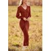 imagePRETTYGARDEN Womens Fall Knit Pullover Sweater Dress Elegant Long Lantern Sleeve V Neck Winter Maxi Bodycon DressesCaramel