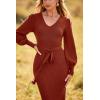 imagePRETTYGARDEN Womens Fall Knit Pullover Sweater Dress Elegant Long Lantern Sleeve V Neck Winter Maxi Bodycon DressesCaramel