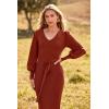 imagePRETTYGARDEN Womens Fall Knit Pullover Sweater Dress Elegant Long Lantern Sleeve V Neck Winter Maxi Bodycon DressesCaramel