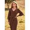 imagePRETTYGARDEN Womens Fall Knit Pullover Sweater Dress Elegant Long Lantern Sleeve V Neck Winter Maxi Bodycon DressesCoffee