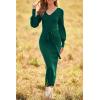imagePRETTYGARDEN Womens Fall Knit Pullover Sweater Dress Elegant Long Lantern Sleeve V Neck Winter Maxi Bodycon DressesDark Green