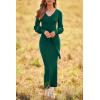 imagePRETTYGARDEN Womens Fall Knit Pullover Sweater Dress Elegant Long Lantern Sleeve V Neck Winter Maxi Bodycon DressesDark Green