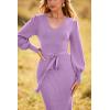 imagePRETTYGARDEN Womens Fall Knit Pullover Sweater Dress Elegant Long Lantern Sleeve V Neck Winter Maxi Bodycon DressesLight Purple