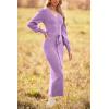 imagePRETTYGARDEN Womens Fall Knit Pullover Sweater Dress Elegant Long Lantern Sleeve V Neck Winter Maxi Bodycon DressesLight Purple