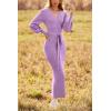 imagePRETTYGARDEN Womens Fall Knit Pullover Sweater Dress Elegant Long Lantern Sleeve V Neck Winter Maxi Bodycon DressesLight Purple