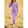 imagePRETTYGARDEN Womens Fall Knit Pullover Sweater Dress Elegant Long Lantern Sleeve V Neck Winter Maxi Bodycon DressesLight Purple