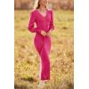 imagePRETTYGARDEN Womens Fall Knit Pullover Sweater Dress Elegant Long Lantern Sleeve V Neck Winter Maxi Bodycon DressesRose Red