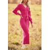 imagePRETTYGARDEN Womens Fall Knit Pullover Sweater Dress Elegant Long Lantern Sleeve V Neck Winter Maxi Bodycon DressesRose Red