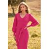 imagePRETTYGARDEN Womens Fall Knit Pullover Sweater Dress Elegant Long Lantern Sleeve V Neck Winter Maxi Bodycon DressesRose Red
