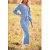 imagePRETTYGARDEN Womens Fall Knit Pullover Sweater Dress Elegant Long Lantern Sleeve V Neck Winter Maxi Bodycon DressesSky Blue