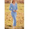 imagePRETTYGARDEN Womens Fall Knit Pullover Sweater Dress Elegant Long Lantern Sleeve V Neck Winter Maxi Bodycon DressesSky Blue