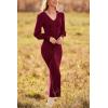 imagePRETTYGARDEN Womens Fall Knit Pullover Sweater Dress Elegant Long Lantern Sleeve V Neck Winter Maxi Bodycon DressesWine Red