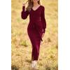 imagePRETTYGARDEN Womens Fall Knit Pullover Sweater Dress Elegant Long Lantern Sleeve V Neck Winter Maxi Bodycon DressesWine Red