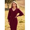 imagePRETTYGARDEN Womens Fall Knit Pullover Sweater Dress Elegant Long Lantern Sleeve V Neck Winter Maxi Bodycon DressesWine Red
