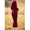 imagePRETTYGARDEN Womens Fall Knit Pullover Sweater Dress Elegant Long Lantern Sleeve V Neck Winter Maxi Bodycon DressesWine Red