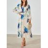 imagePRETTYGARDEN Womens Floral Midi Dress Casual Fall V Neck Long Sleeve Flowy Spring Beach Wedding Guest Vacation DressesBlue White Floral