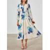 imagePRETTYGARDEN Womens Floral Midi Dress Casual Fall V Neck Long Sleeve Flowy Spring Beach Wedding Guest Vacation DressesBlue White Floral