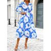 imagePRETTYGARDEN Womens Floral Midi Dress Casual Fall V Neck Long Sleeve Flowy Spring Beach Wedding Guest Vacation DressesBlue White Watercolour