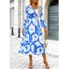 imagePRETTYGARDEN Womens Floral Midi Dress Casual Fall V Neck Long Sleeve Flowy Spring Beach Wedding Guest Vacation DressesBlue White Watercolour