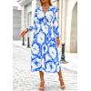 imagePRETTYGARDEN Womens Floral Midi Dress Casual Fall V Neck Long Sleeve Flowy Spring Beach Wedding Guest Vacation DressesBlue White Watercolour