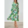 imagePRETTYGARDEN Womens Floral Midi Dress Casual Fall V Neck Long Sleeve Flowy Spring Beach Wedding Guest Vacation DressesGreen