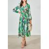 imagePRETTYGARDEN Womens Floral Midi Dress Casual Fall V Neck Long Sleeve Flowy Spring Beach Wedding Guest Vacation DressesGreen