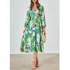 imagePRETTYGARDEN Womens Floral Midi Dress Casual Fall V Neck Long Sleeve Flowy Spring Beach Wedding Guest Vacation DressesGreen